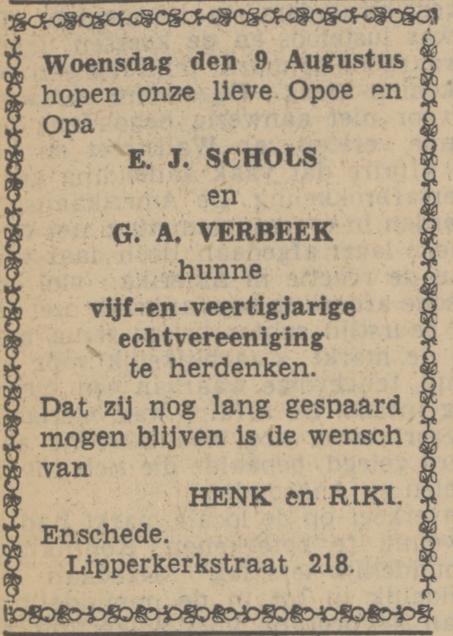 Lipperkerkstraat 218 E.J.Schols advertentie Tubantia 8-8-1939.jpg