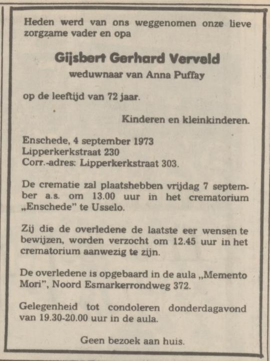 Lipperkerkstraat 230 G.G.Verveld overlijdensadvertentie Tubantia 6-9-1973.jpg