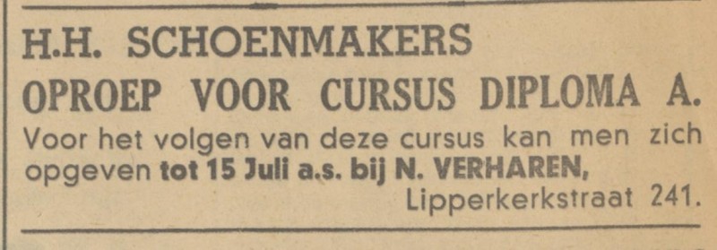 Lipperkerkstraat 241 N.Verharen schoenmaker advertentie Tubantia 28-6-1939.jpg