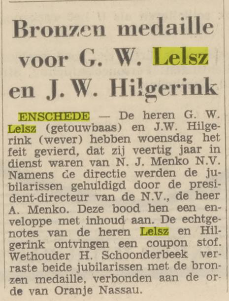 Lipperkerkstraat 278 G.W. Lelsz getouwbaas krantenbericht Tubantia 4-8-1966.jpg