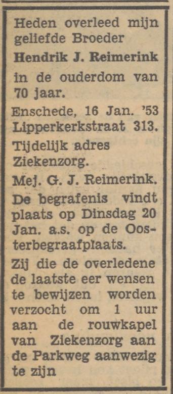 Lipperkerkstraat 313 H.J.Reimerink overlijdensadvertentie Tubantia 19-1-1953.jpg