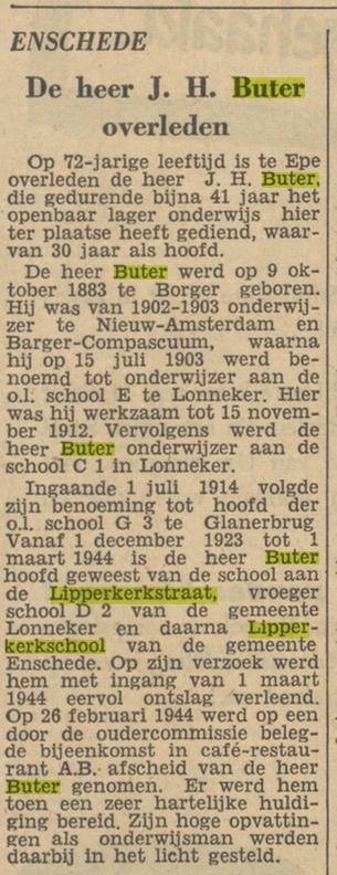 Lipperkerkstraat 371 J.H.Buter hoofd Lipperkerkschool krantenbericht Tubantia 23-8-1956.jpg