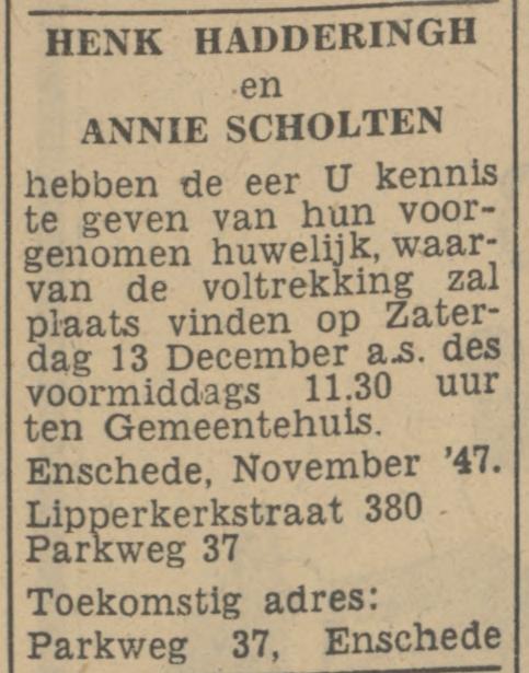 Lipperkerkstraat 380 Henk Hadderingh advertentie Tubantia 27-11-1947.jpg