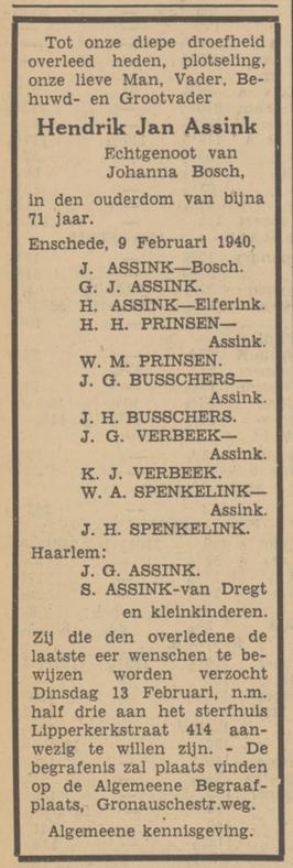 Lipperkerkstraat 414 H.J.Assink overlijdensadvertentie Tubantia 10-2-1940.jpg