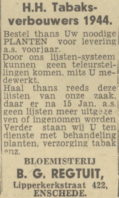 Lipperkerkstraat 422 bloemisterij B.G.Regtuit advertentie Twentsch nieuwsblad 17-12-1943.jpg