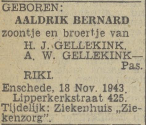 Lipperkerkstraat 425 H.J.Gellekink advertentie Twentsch nieuwsblad19-11-1943.jpg