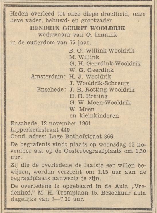 Lipperkerkstraat 440 H.G.Wooldrik overlijdensadvertentie Tubantia13-11-1961.jpg