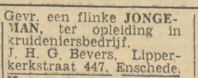Lipperkerkstraat 447  J.H.G. Bevers advertentie Twentsch nieuwsblad 12-2-1944.jpg