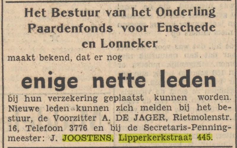 Lipperkerkstraat 445 J.Joostens advertentie Tubantia 16-8-1952.jpg