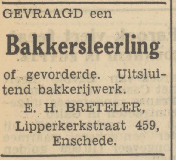 Lipperkerkstraat 459 E.H.Brreteler bakkerij advertentie Tubantia 24-8-1950.jpg