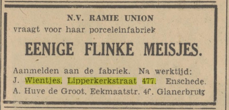 Lipperkerkstraat 477 J.Wientjes advertentie Tubantia 25-3-1947.jpg