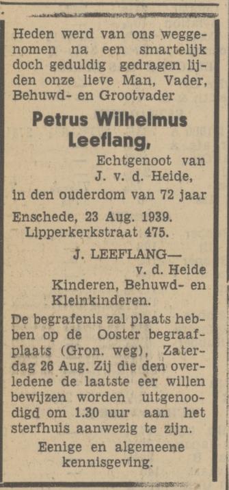 Lipperkerkstraat 475 P.W. Leeflang overlijdensadvertentie Tubantia 24-8-1939.jpg