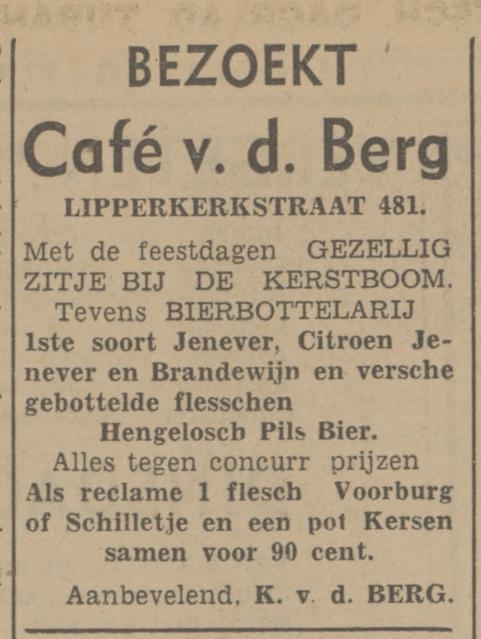 Lipperkerkstraat 481 cafe v.d. Berg tevens bierbottelarij advertentie Tubantia 23-12-1939.jpg