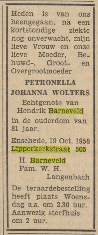 Lipperkerkstraat 505 P.J.Barneveld-Wolters overlijdensadvertentie Tubantia 20-10-1958.jpg