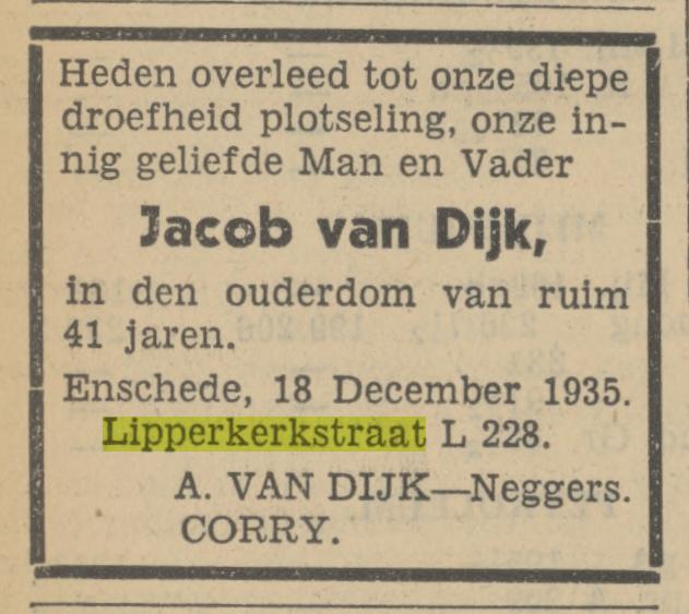 Lipperkerkstraat 518 toen nog L228 Jacob van Dijk overlijdensadvertentie Tubantia 19-12-1935.jpg